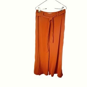 Silvian Heach Wide Leg Dress‎ Pants Women's Sz 42 Orange Tuxedo Stripe On Side